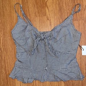 Black & White Plaid Ruched Shirred Top New Small